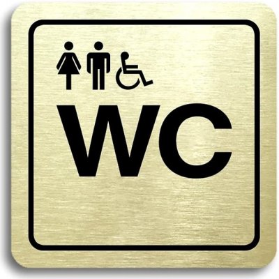 Accept Piktogram "WC ženy, muži, invalidé" (80 × 80 mm) (zlatá tabulka - černý tisk)