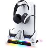 Dokovací stanice pro gamepady a konzole iPega P5S006 Multifunkční Nabíjecí RGB Stojan s Chlazením PS5 Slim White