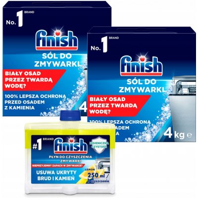 Finish Sůl do myčky nádobí změkčující vodu 4 kg + Čistič myčky citronový 250 ml – Zbozi.Blesk.cz