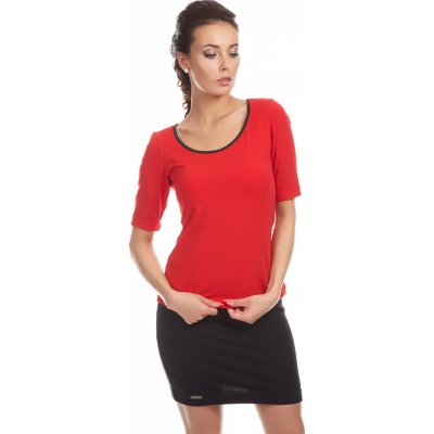 Bavlněné triko ELEN červená koženkový lem