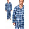 Pánské pyžamo Evan pánské pyžamo dlouhé propínací kárované modré