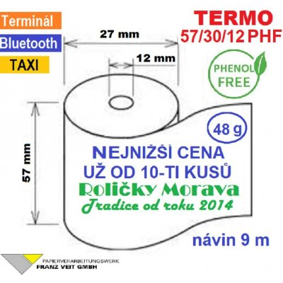 Termo kotouček 57/30/12 PHF 9m (57mm x 9m) Množství: 50 ks v kartonu – Zboží Živě
