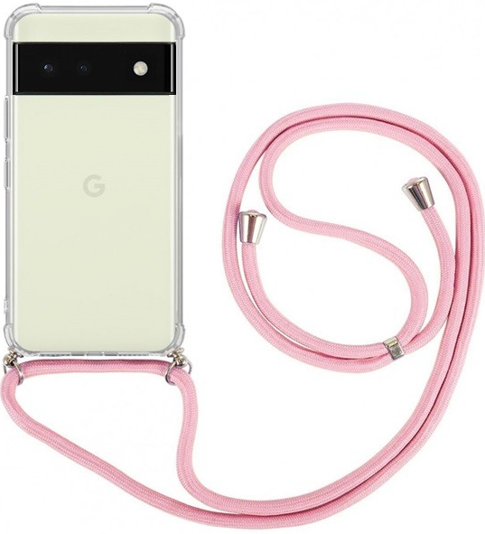 Pouzdro TopQ Google Pixel 6a 5G s růžovou šňůrkou průhledný