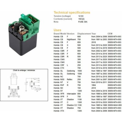 DZE startovací relé startéru HONDA CB 500/600/650/750; CBR 500/650/900; NT; VFR 750/800; ST 1300; VT 750/1100/1300; GL 1500 (s pojistkou) (150A) – Hledejceny.cz