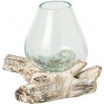 Skleněná váza z recyklovaného skla na dřevu Gamal White M - 20*20*20 cm - J-Line by Jolipa – Hledejceny.cz