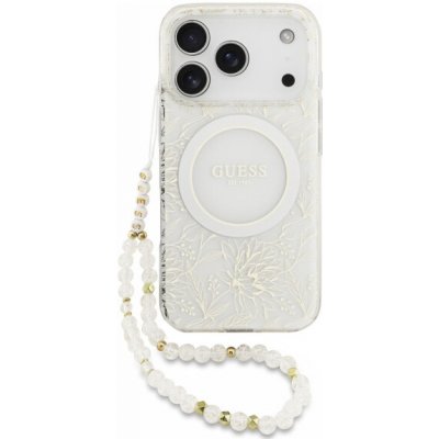 Guess IML Flowers Allover Strap kryt s poutkem a MagSafe pro iPhone 17 Pro - bílý 57983127155 – Zboží Mobilmania