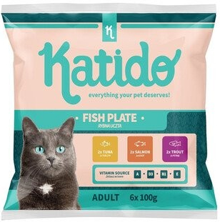 KATIDO Fish Plate saszetki dla kota łosoś pstrąg tuńczyk w sosie 42 x 100 g