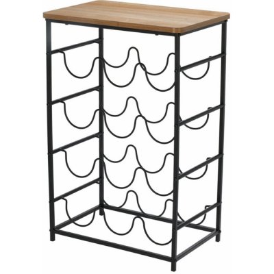 EXCELLENT Kovový stojan na víno a akátový odkládací stolek 12 lahví KO-HZ1240380 – Zboží Dáma