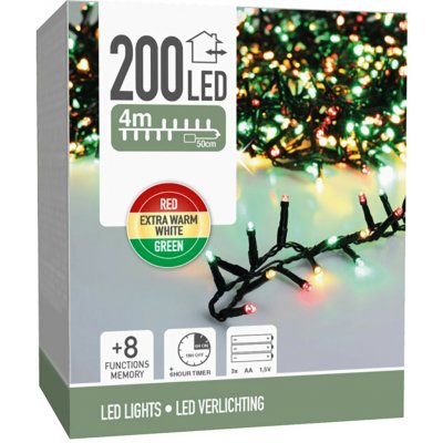 Koopman LED světelný řetěz 200 LED červená/zelená/teplá bílá, zelený kabel, 4 m – Hledejceny.cz