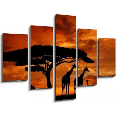Obraz 5D pětidílný - 150 x 100 cm - herd of giraffes in the setting sun stádo žirafů na zapadajícím slunci – Zbozi.Blesk.cz
