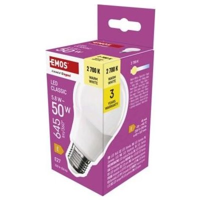 Emos LED žárovka Classic A60 E27 5,8 W 50 W 645 lm teplá bílá ZQ5E31 – Zboží Živě