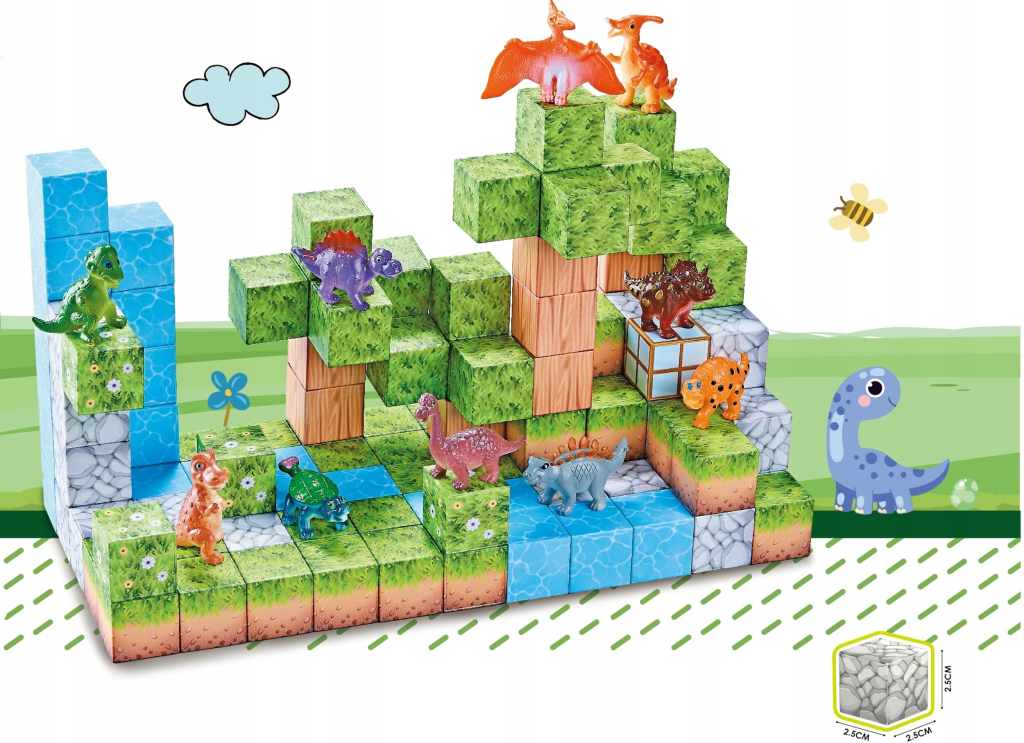 JOKO Magnetická stavebnice 3D Kostky Dinosauři 114 ks