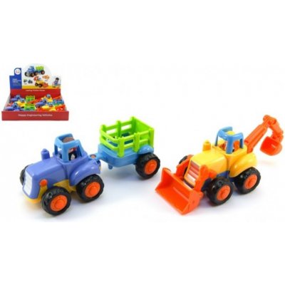 Teddies Traktor s vlekem/Buldozer plast 16cm pro nejmenší na setrvačník 6ks v boxu – Zbozi.Blesk.cz