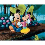 Diamondi Diamantové malování MICKEY MOUSE A MINNIE S DEŠTNÍKY Z LISTŮ 40 x 50 cm vypnuté plátno na rám – Zboží Mobilmania