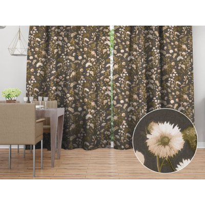 Biante bavlna závěs Sandra SA-796 Zeleno-krémové podzimní kvítí na zelenošedém 150x140 cm – Hledejceny.cz