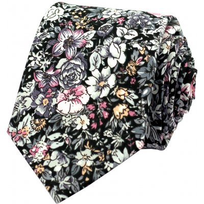 Pánská bavlněná kravata s šedo růžovými květy černá – Hledejceny.cz