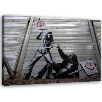 Gario Obraz na plátně Boj za mír s láskou Banksy nástěnná malba Rozměry: 60 x 40 cm