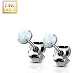 Šperky4U zlaté 14ti karátové náušnice s bílými opály ZLW-OP17-03 – Zboží Mobilmania