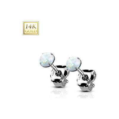 Šperky4U zlaté 14ti karátové náušnice s bílými opály ZLW-OP17-03 – Zboží Mobilmania