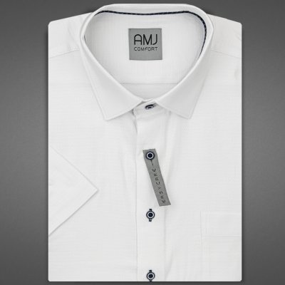 AMJ pánská bavlněná strukturovaná košile krátký rukáv regular fit VKBR1154/13 bílá – Sleviste.cz