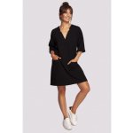 B233 Tunic dress with V-neck and front pockets černá – Sleviste.cz