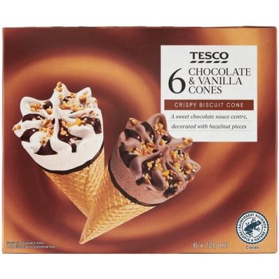 Tesco Mražený krém vanilkový a čokoládový v oplatkovém kornoutu 6 x 120ml – Hledejceny.cz
