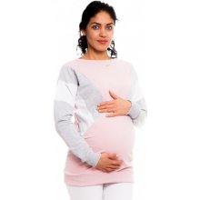 Be MaaMaa kojící těhotenské tričko mikina Kari růžovo-šedo-bílá