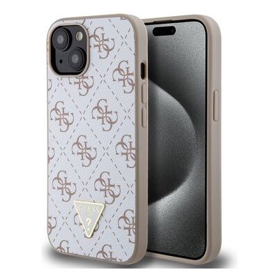 Guess PU Leather 4G Triangle Metal Logo Apple iPhone 15 bílé – Zboží Mobilmania