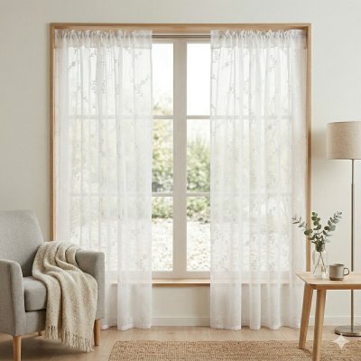 Takoy Hotová záclona 140x250 vyšívané stříbrné lístky Silver Leaves-HT-01142 | 140 x 250 cm – Hledejceny.cz