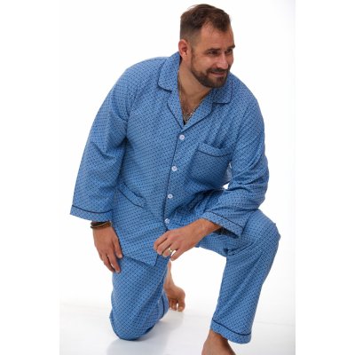 1P0997 pánské pyžamo dlouhé propínací teplé modré – Zboží Mobilmania