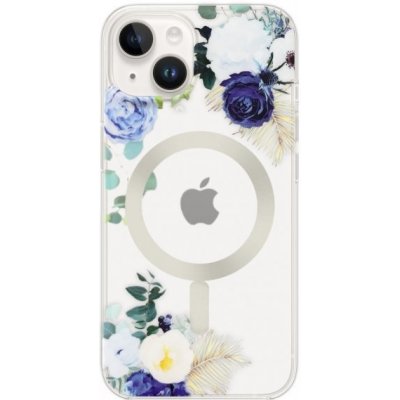 Pouzdro AppleKing květované matné transparentní s MagSafe iPhone 14 - modré
