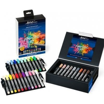 Staedtler Štětcové fixy "Pigment big brush 373" 30 barev + blendovací pero sada 373 SC30 – Hledejceny.cz