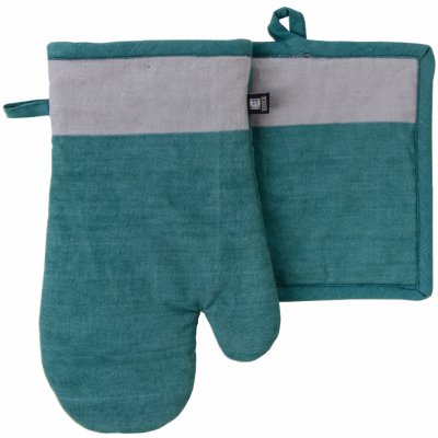 Kuchyňský SET rukavice/chňapka UNIVERSAL tyrkysová, 18x30 cm/20X20 cm ESSEX, 100% bavlna – Sleviste.cz