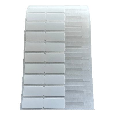 Samolepící etikety 22mm x 10mm, zlatnické, bílý PET + transparentní PP, 1250 et/kot. (cena za 1000 ks) – Zboží Živě