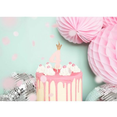PartyDeco svíčka malá růžová s korunkou číslo 4 – Zboží Dáma