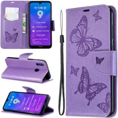 Pouzdro Butterfly PU kožené peněženkové Huawei Y7 (2019) - fialové