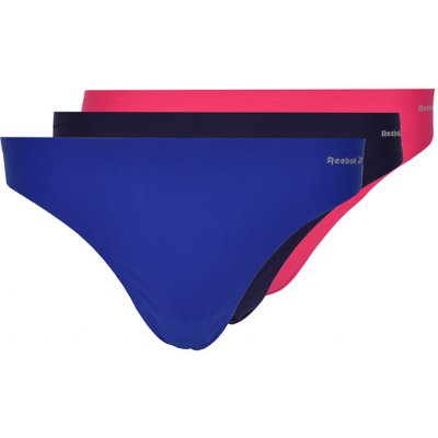 Reebok Womens Thong Briefs (3 Pack - Atomic Pink/Grey Marl/Batik Blue)