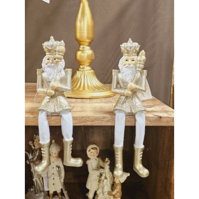 Clayre & Eef 2ks bílo-zlatá vánoční dekorace socha sedící Louskáček - 6*6*12/21 cm – Hledejceny.cz