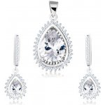 Šperky eshop stříbrný set náušnice a přívěsek zirkonová kapka blyštivý lem SP71.23 – Zboží Mobilmania