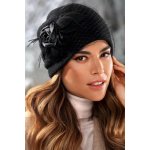 Krumlovanka dámská zimní čepice s květem a síťkou W-0624/018 černá – Zboží Mobilmania