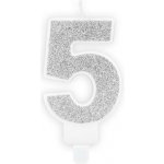 PartyDeco svíčka malá stříbrná číslo 5 – Hledejceny.cz