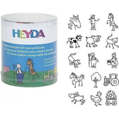 HEYDA Farma - gumová razítka na dřevě sada (15ks),
