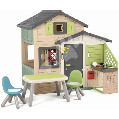 Smoby Domeček Přátel ekologický s posezením u kuchyňky v natur hnědých barvách Friends House Evo Playhouse Green – Hledejceny.cz