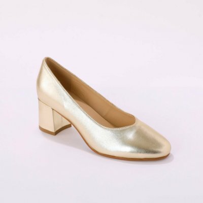 Kožené lodičky na podpatku zlatá – Zbozi.Blesk.cz