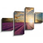 Obraz 4D čtyřdílný - 100 x 60 cm - Vibrant Summer sunset over lavender field landscape Vibrantní letní západ slunce nad levandule krajiny – Hledejceny.cz
