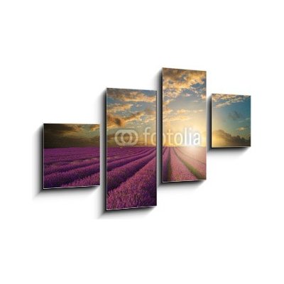 Obraz 4D čtyřdílný - 100 x 60 cm - Vibrant Summer sunset over lavender field landscape Vibrantní letní západ slunce nad levandule krajiny – Hledejceny.cz