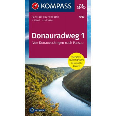 Donauradweg , Dunajská cyklostezka 1 (Kompass – 7009) - turistická mapa – Zboží Mobilmania