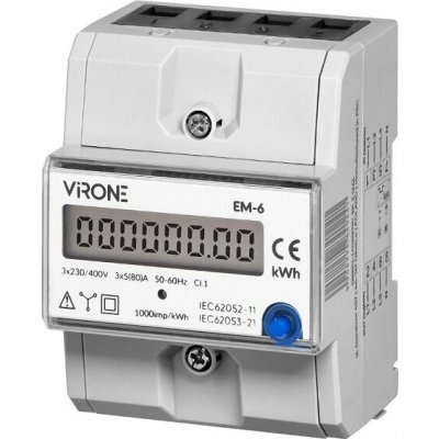 Elektroměr 3F na DIN lištu třífázový VIRONE EM-6 digitální, RESET – Zboží Mobilmania