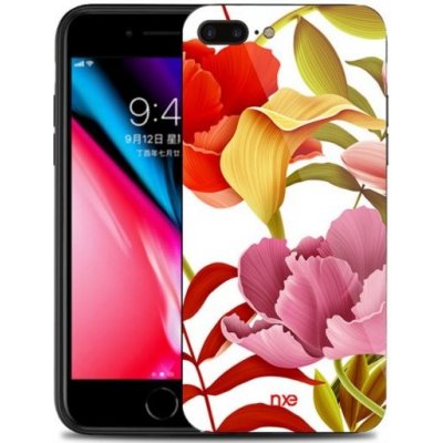 Pouzdro AppleKing nXE ochranné se zadní stranou z tvrzeného skla iPhone 8 Plus / 7 Plus - červené a růžové květ – Zboží Mobilmania