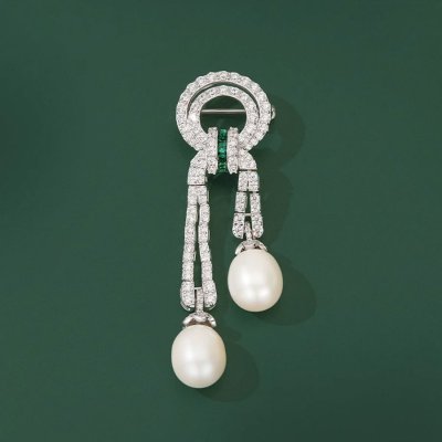 Éternelle brož s pravou perlou a zirkony Dafné B8090-QJZZX001 stříbrná